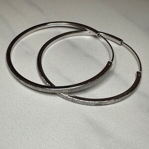Sparkly Sterling Silver Hoop Earrings Textured Round Statement Earrings‎